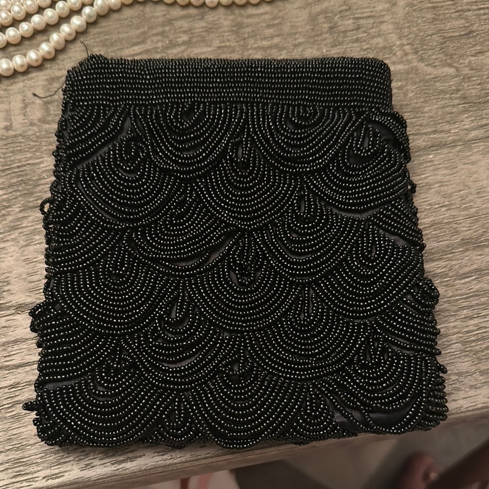 Vintage Elegant Black Beaded Clutch